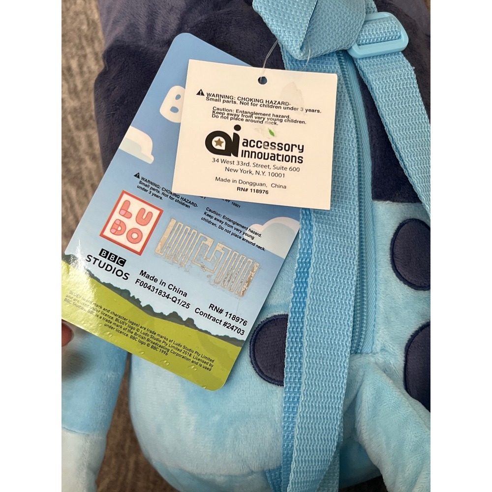 Bluey Plush Backpack Kids Fun Blue Dog Character Bag Accessory Innovations NWT - Picture 3 of 7